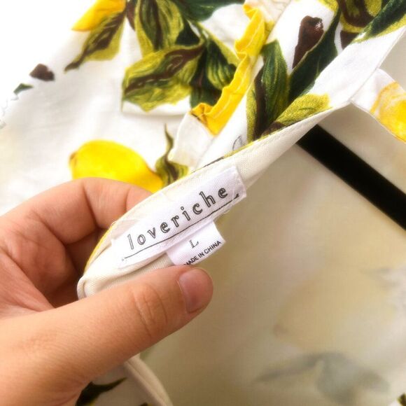 Loveriche Yellow Lemon Print Short Sleeve White Cotton Dress Large - Picture 5 of 9